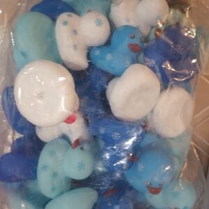 30 Blue and White Rubber Duck Toy Set